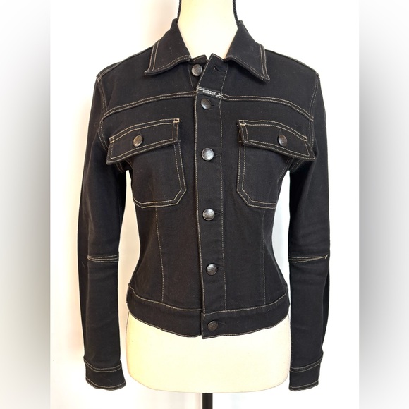 GIRBAUD Marithe Francois Vintage Black Denim Jacket Looks New Sz‎ Medium - Picture 2 of 8